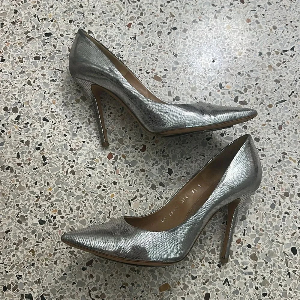 Salvatore Ferragamo silver metallic heels pumps 8.5